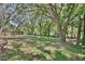 Expansive backyard with mature trees casting shadows over a well-maintained lawn, offering a serene outdoor space at 1228 Padgett Cir, Lady Lake, FL 32159