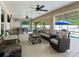 Inviting covered patio with comfortable seating, ceiling fans, and a serene view at 15664 Se 97Th Ave, Summerfield, FL 34491