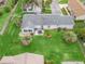 This aerial view showcases a landscaped backyard with a patio, perfect for outdoor living and entertaining at 17380 Se 111Th Ct, Summerfield, FL 34491