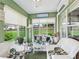 Bright sunroom with wicker furniture, ceiling fan, and large windows overlooking the yard at 17380 Se 111Th Ct, Summerfield, FL 34491