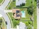 Aerial view of a property with a backyard pool and solar panels on the roof at 2104 Winding Ridge S Ave, Kissimmee, FL 34741