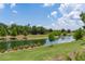 Picturesque view of a calm lake surrounded by lush greenery and mature trees at 2967 Thayer Ter, The Villages, FL 32163