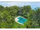 Community pool surrounded by mature trees and lush landscape, offering a serene atmosphere with lake views at 33 Palm Dr, Yalaha, FL 34797