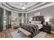 Comfortable main bedroom with tray ceilings, large windows and complemented by decor at 440 Bellissimo Pl, Howey In The Hills, FL 34737