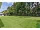Beautiful backyard featuring lush grass, mature trees, and a wooden fence, providing privacy and a natural setting at 541 Cokesbury Dr, The Villages, FL 32162