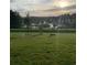 Expansive backyard with green grass, scattered trees and a beautiful view of the lake at sunset at 591 Black Eagle Dr, Groveland, FL 34736