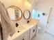 Modern bathroom featuring double sinks, modern fixtures, and clean, white cabinetry at 591 Black Eagle Dr, Groveland, FL 34736