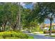 Neighborhood street lined with mature trees and manicured landscaping, creating a serene and inviting environment at 9220 San Jose Blvd, Howey In The Hills, FL 34737