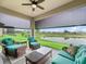 Relax on the cozy covered patio with sunshades and picturesque lake views at 17108 Se 111Th Terrace Rd, Summerfield, FL 34491