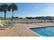 Resort-style pool area with lounge chairs, palm trees, and views of the community's green spaces at 17108 Se 111Th Terrace Rd, Summerfield, FL 34491