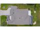 Aerial view of a roof, highlighting the well-maintained backyard and paver driveway of the home at 2082 Vision Ct, The Villages, FL 32163