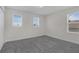 A bright bedroom featuring neutral walls, plush carpet and natural light from three windows at 2532 Autumn Stream Dr, Leesburg, FL 34748