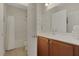 This bathroom has a tile floor, a bathtub with a shower, and a vanity with wooden cabinets at 30532 Gidran Ter, Mount Dora, FL 32757