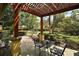 Inviting outdoor seating area with a pergola and views of the landscaped garden at 707 S Dixie Dr, Howey In The Hills, FL 34737