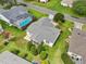 Aerial perspective of a home's backyard featuring a pool, patio, and mature landscaping at 8039 Se 174Th Belhaven Loop, The Villages, FL 32162