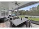 Relaxing covered lanai with stylish outdoor seating and dining space overlooking the backyard at 9512 Mid Summer Ln, Leesburg, FL 34788