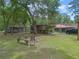 Spacious backyard featuring a fire pit, storage shed, and other backyard buildings at 12288 Sw 35Th Dr, Webster, FL 33597