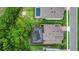 Aerial view of the house with an enclosed pool and lush landscaping at 14501 Wabasso Loop, Winter Garden, FL 34787