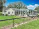 Exterior of the home with a screened-in pool, fenced yard, and green grass at 17670 Se 283Rd Ave, Umatilla, FL 32784