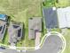 An aerial view of a well maintained single-Gathering home showcasing its brick paved driveway and manicured lawn at 2147 Timber Creek Ln, Clermont, FL 34715