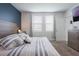 Bedroom featuring a bed, large windows, and tasteful furnishings, complemented by a modern entertainment setup at 29810 Anahid Dr, Leesburg, FL 34748