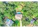 Drone image shows large backyard, enclosed pool, and mature trees at 34231 Shadewood Cir, Leesburg, FL 34788