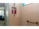 Tiled shower with niche for toiletries, a glass door and bronze hardware at 3466 Smedley Rd, The Villages, FL 32163