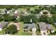 Aerial view of a home nestled among lush trees, overlooking the community golf course at 4239 Fawn Meadows Cir, Clermont, FL 34711