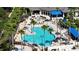 Aerial view of a clover-shaped pool surrounded by palm trees, lounge chairs and a whirlpool spa at 4239 Fawn Meadows Cir, Clermont, FL 34711