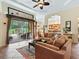 Comfortable living room with plush sectional, tile flooring, and a view of the outdoor patio at 5235 Island Terrace Ct, Lady Lake, FL 32159