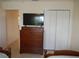 Bedroom with tv atop a chest of drawers and a closet with folding doors at 8377 Se 177Th Bartram Loop, The Villages, FL 32162