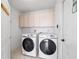 Efficient laundry room with white cabinets and modern Samsung washer and dryer appliances at 8850 Se 156Th St, Summerfield, FL 34491