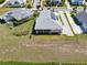 Aerial view of a single-Gathering home with solar panels and a screened-in patio at 1042 Sugarloaf Key Loop, Lady Lake, FL 32159