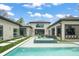 A stunning backyard pool boasts modern design, with a seamless transition to indoor/outdoor living spaces at 16320 Pendio Dr, Bella Collina, FL 34756
