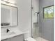 Sleek bathroom featuring a glass-enclosed shower, modern vanity, and contemporary fixtures at 16320 Pendio Dr, Bella Collina, FL 34756
