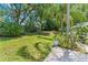 Green backyard with lush grass and mature trees offering a serene and private outdoor space at 2214 Dogwood Cir, Mount Dora, FL 32757
