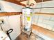 Close-up of a water heater in the basement with some shelving next to it at 2237 Washington Rd, Mount Dora, FL 32757