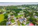 Aerial shot of property with water features in a neighborhood with green trees and lawns at 2705 Bayview Dr, Eustis, FL 32726