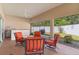 Inviting covered patio featuring comfortable seating and an outdoor bar area perfect for entertaining at 2954 Heiny Pl, The Villages, FL 32163