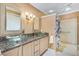Main bathroom features dual vessel sinks, granite countertops and a walk-in shower at 2991 Saint Thomas Ln, The Villages, FL 32162