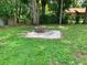 Cozy backyard featuring a brick fire pit, perfect for outdoor entertaining and relaxation at 30604 Apawamis Dr, Sorrento, FL 32776