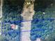 An aerial view shows a wooded lot, outlined in blue, with a single-Gathering home nestled within the trees at 37236 Cherry Lake Rd, Fruitland Park, FL 34731
