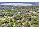 Aerial shot of property boundaries near a serene lake, surrounded by lush greenery and established homes at 500 Lake Forest Cir, Mount Dora, FL 32757