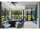 Screened patio with comfortable seating arrangements, perfect for relaxation and overlooking a lush green landscape at 5090 Greens Dr, Lady Lake, FL 32159