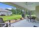 Relaxing screened-in patio area with a view of the backyard and adjacent house at 6991 Sugar Creek Path, The Villages, FL 34762