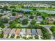 Aerial view of homes bordering a golf course and a lake, surrounded by lush greenery at 8195 Se 174Th Rowland St, The Villages, FL 32162