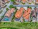 Aerial view showcasing beautiful homes with pools, screened patios, and serene views of the water and golf course at 903 Santa Anna Ln, Lady Lake, FL 32159