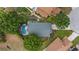 An aerial view showcases the backyard pool and peaceful neighborhood at 1130 Woodsong Way, Clermont, FL 34714