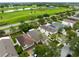 Aerial view of homes near a golf course and water feature in a sunny community at 15169 Harrowgate Way, Winter Garden, FL 34787