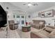 Comfortable living room with vaulted ceilings and a view of the backyard at 17428 Woodfair Dr, Clermont, FL 34711